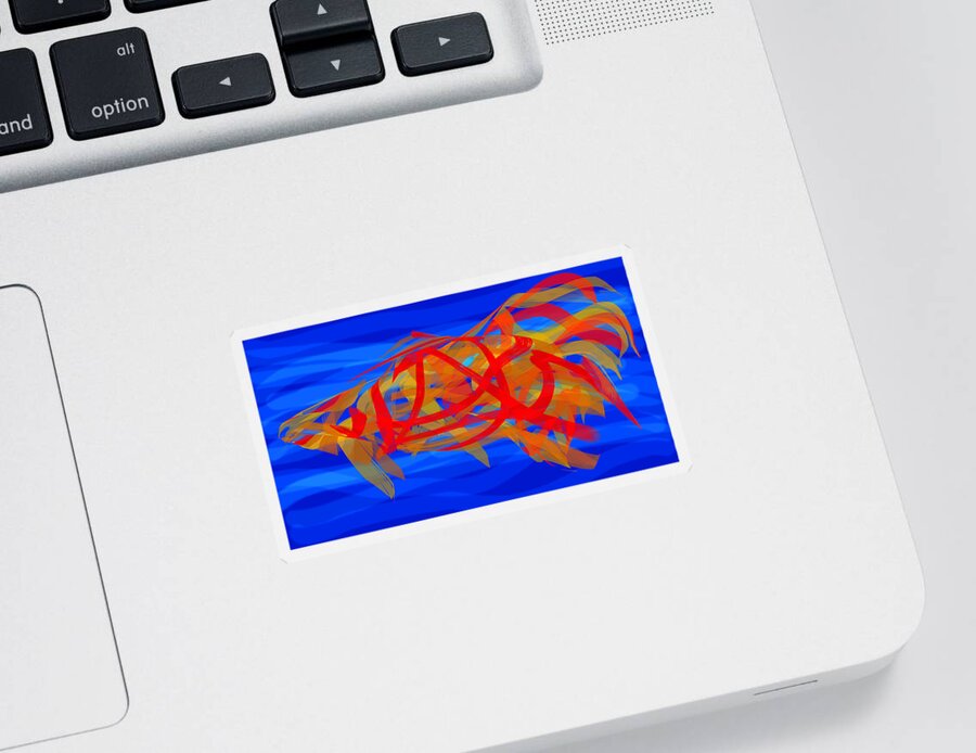 Abstract Sticker featuring the digital art Bright Fish in Blue Water by Stephanie Grant