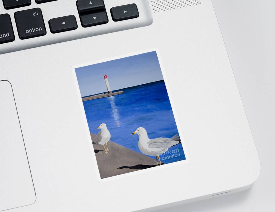 Bronte Sticker featuring the painting Bronte Lighthouse Gulls in Oil by Laurel Best