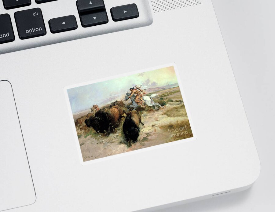 Buffalo Sticker featuring the painting Buffalo Hunt by Charles Marion Russell