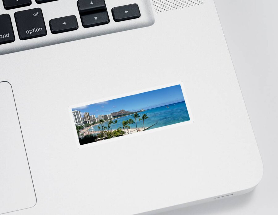 Photography Sticker featuring the photograph Buildings On The Beach, Waikiki Beach by Panoramic Images