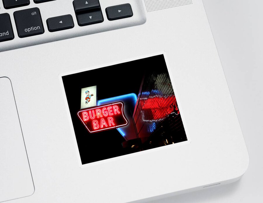Bristol Sticker featuring the photograph Burger Bar Neon Diner Sign at night by Denise Beverly