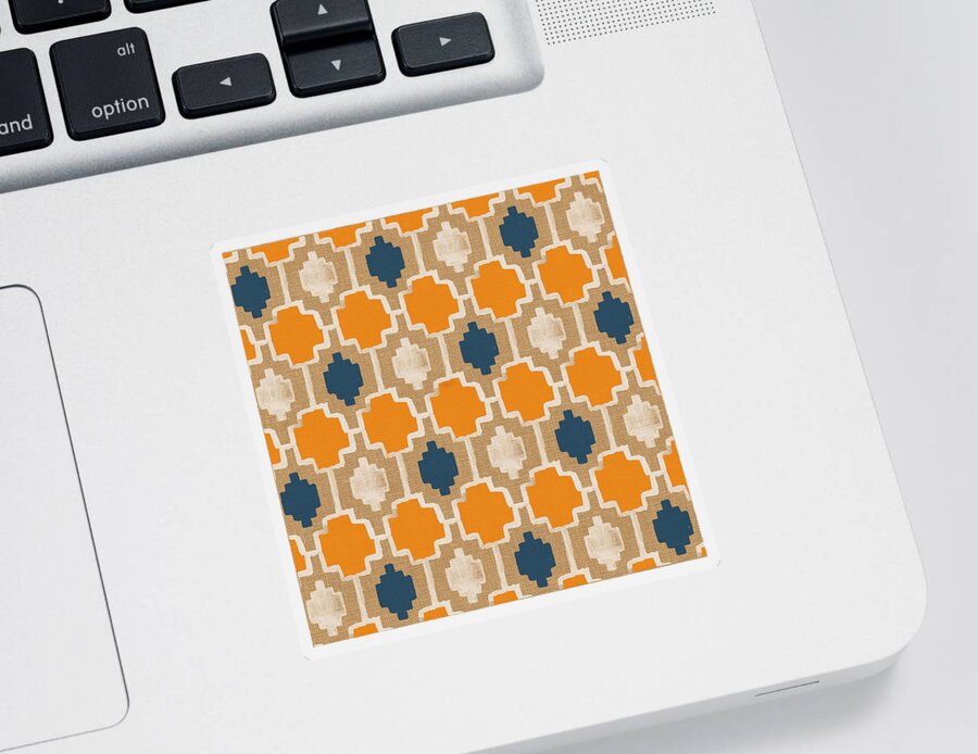 Abstract Pattern Sticker featuring the painting Burlap Blue and Orange design by Linda Woods