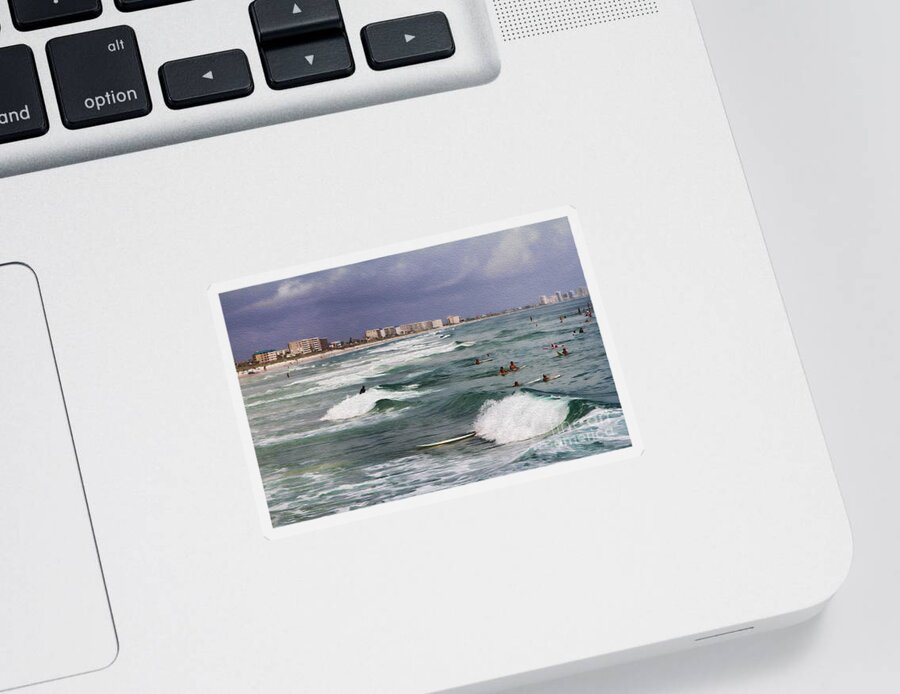Beach Sticker featuring the photograph Busy Day In The Surf by Deborah Benoit