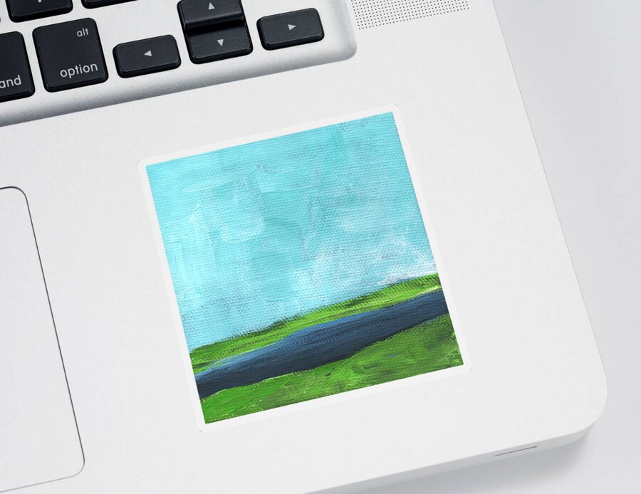 River Sticker featuring the painting By The River- abstract landscape painting by Linda Woods
