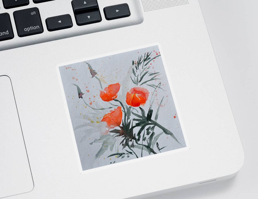 Poppy Sticker featuring the painting California Poppies Sumi-e by Beverley Harper Tinsley