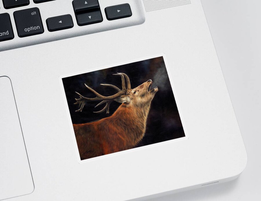 Red Deer Sticker featuring the painting Call of the Wild by David Stribbling