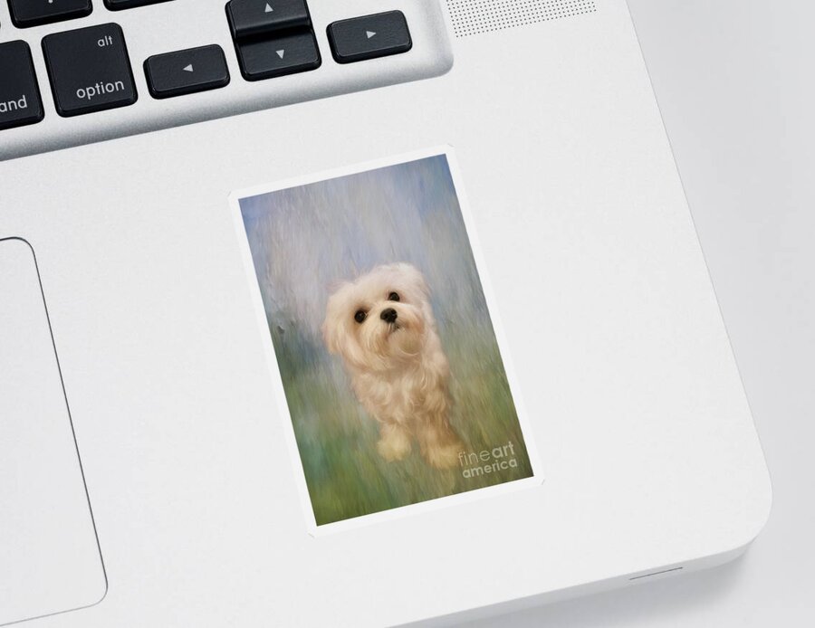 Dog Sticker featuring the digital art Can We Play Now by Lois Bryan