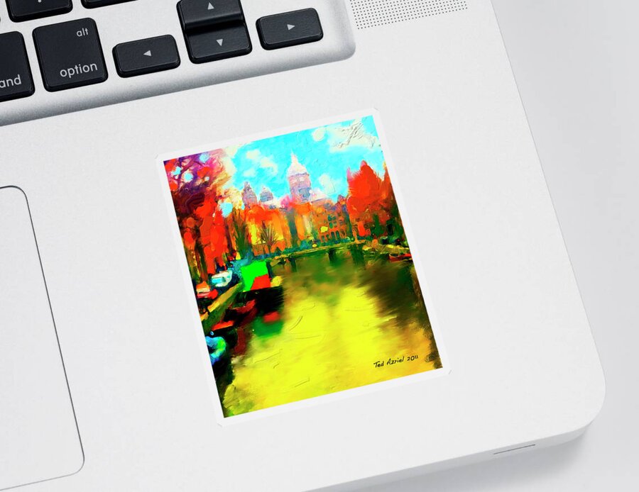 Amsterdam Art Paintings Sticker featuring the painting Canals Of Amsterdam by Ted Azriel