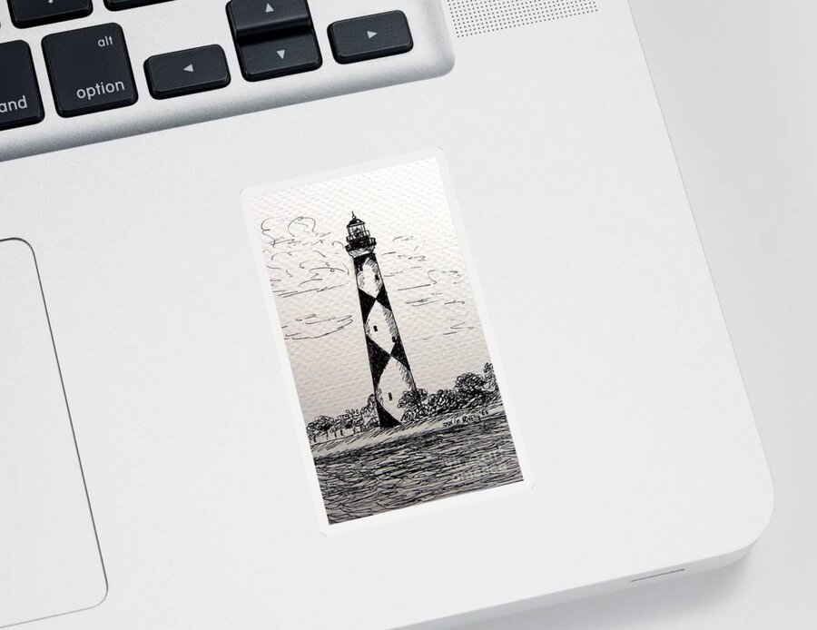 Lighthouse Sticker featuring the drawing Cape Lookout Lighthouse NC by Julie Brugh Riffey