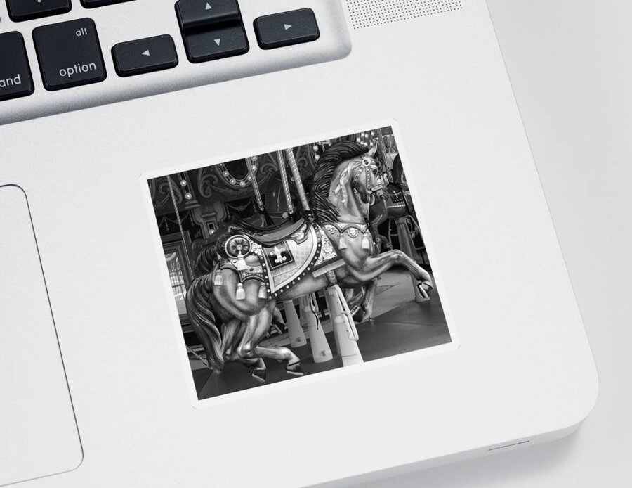 Carousel Sticker featuring the photograph CAROUSEL HORSE in BLACK AND WHITE 2 by Rob Hans