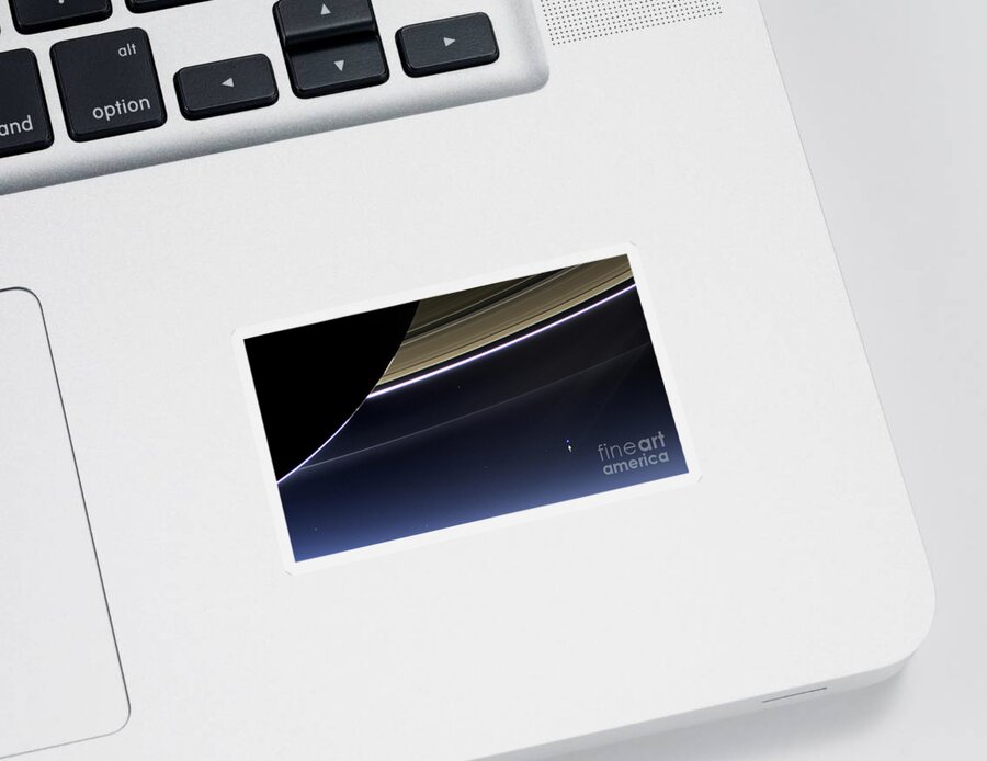 Saturn Sticker featuring the photograph Cassini View Of Saturn And Earth by Science Source