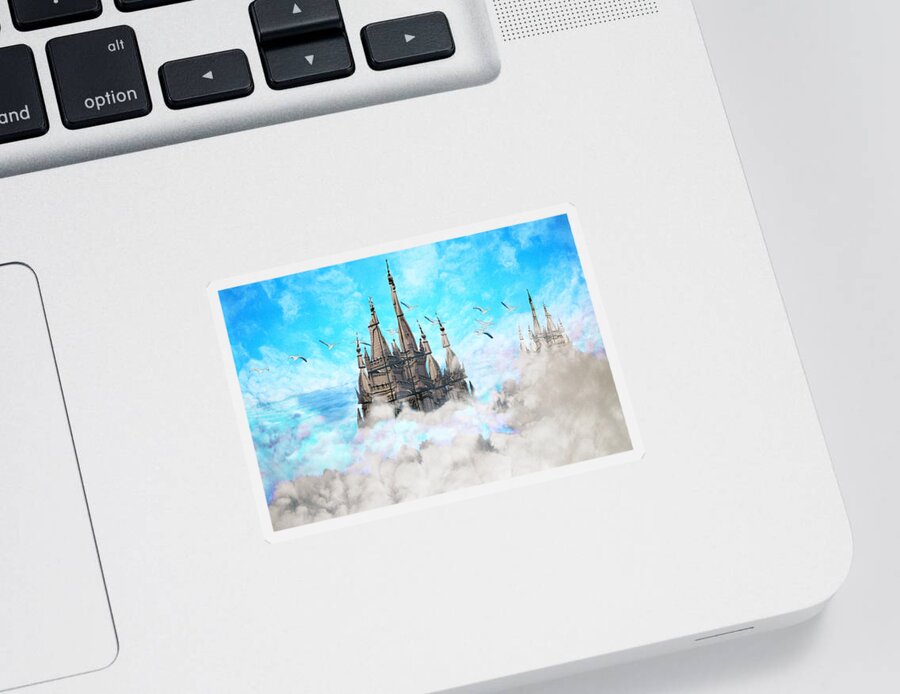 Castle Sticker featuring the digital art Castle-Galleons by Lisa Yount