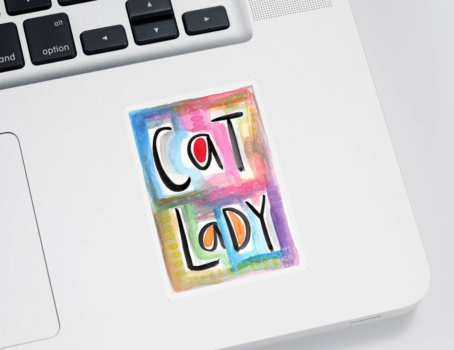 Cat Lady Sticker featuring the painting Cat Lady by Linda Woods