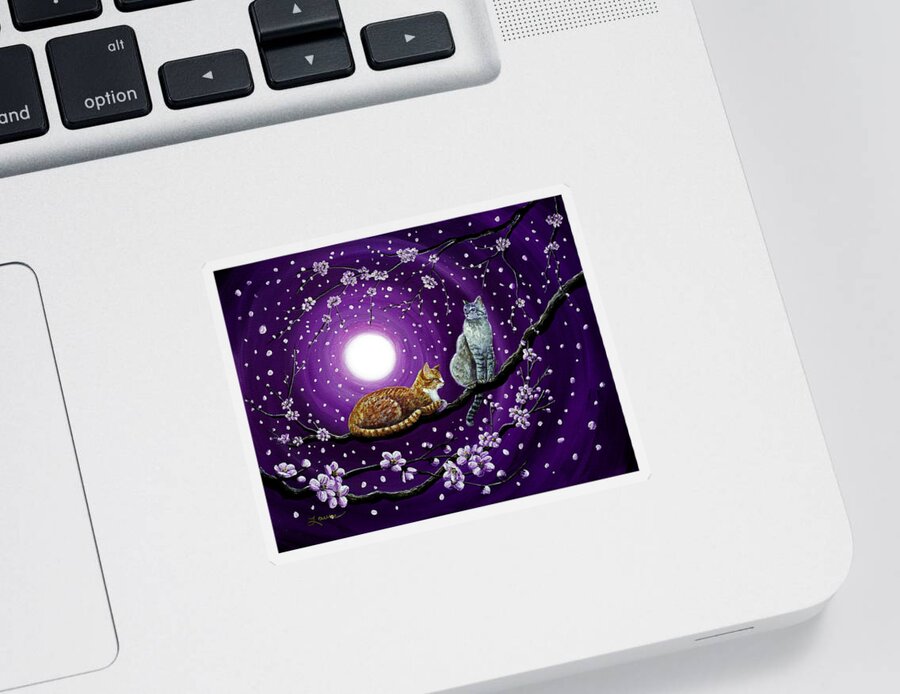 Violet Sticker featuring the painting Cats in Dancing Cherry Blossoms by Laura Iverson