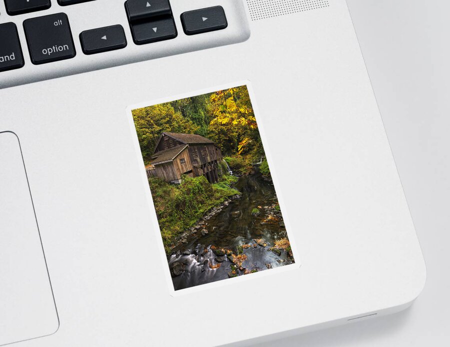October Sticker featuring the photograph Cedar Creek Grist Mill 2 by Mark Kiver