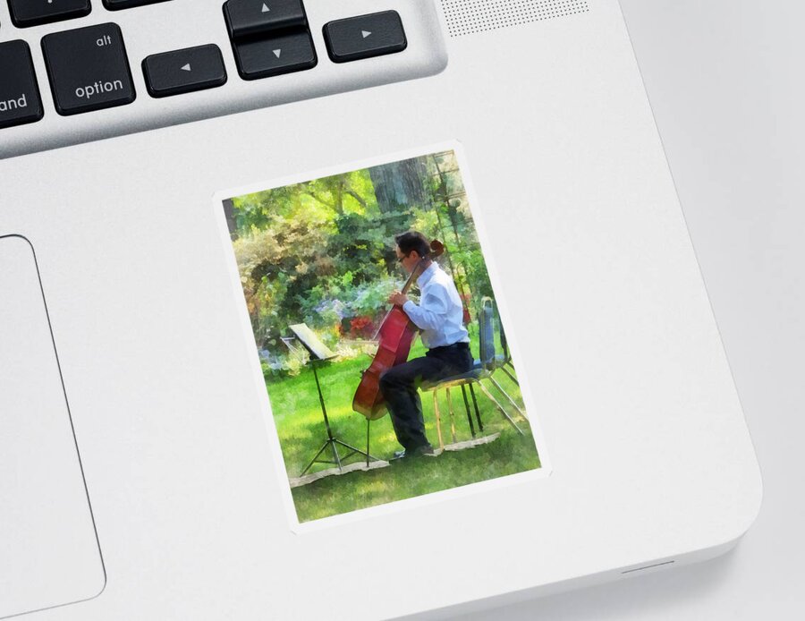 Cello Sticker featuring the photograph Cellist in the Garden by Susan Savad