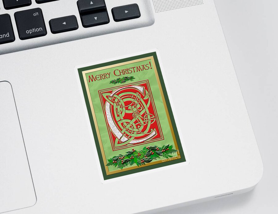 Monogram Sticker featuring the digital art Celtic Christmas C Initial by Melissa A Benson