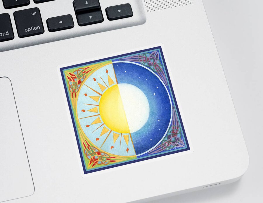 Balance Sticker featuring the painting Celtic Equinox Sun and Moon by Melissa A Benson