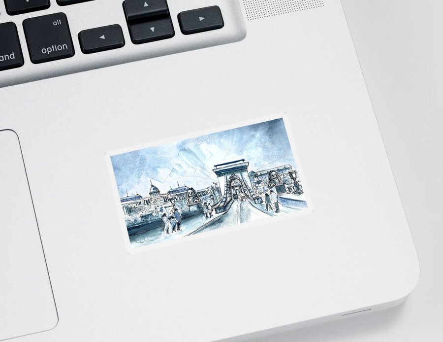Travel Sticker featuring the painting Chain Bridge In Budapest by Miki De Goodaboom
