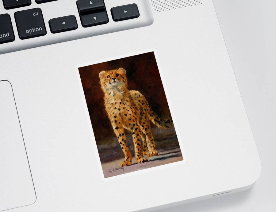 Cheetah Sticker featuring the painting Cheetah Cub by David Stribbling