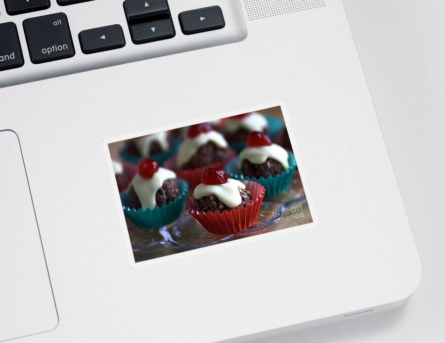 Christmas Pudding Cupcakes Sticker featuring the photograph Cherry on top by Joy Watson