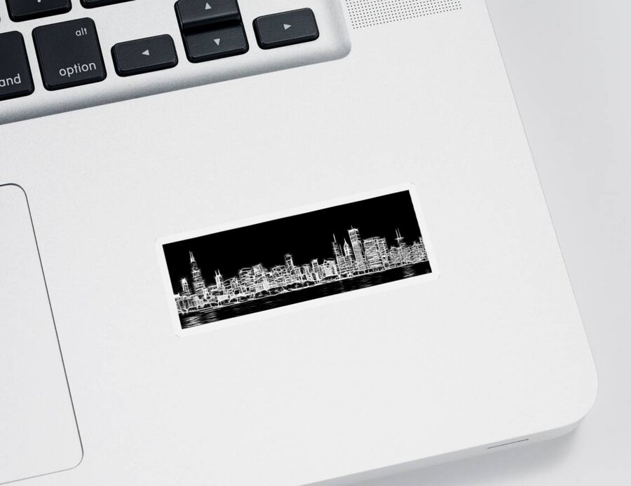 3scape Sticker featuring the photograph Chicago Skyline Fractal Black and White by Adam Romanowicz