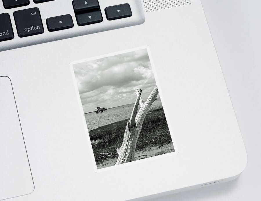 Assateague Sticker featuring the photograph Chincoteague Oystershack BW Vertical by Photographic Arts And Design Studio