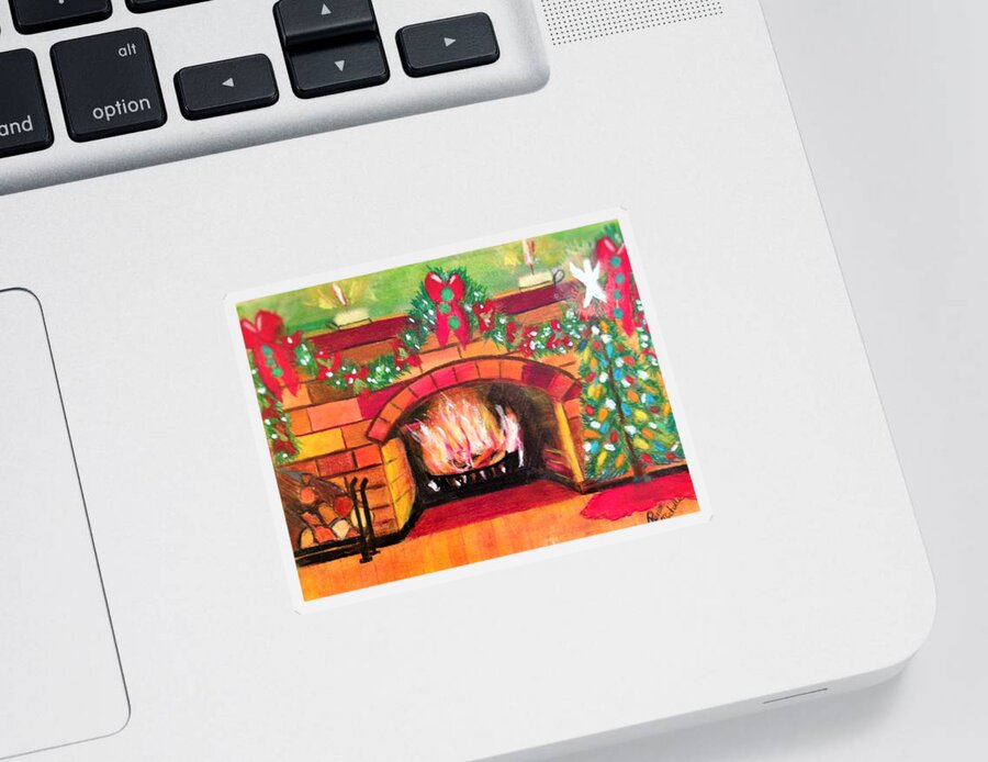 Christmas Sticker featuring the painting Christmas at the Cabin by Renee Michelle Wenker
