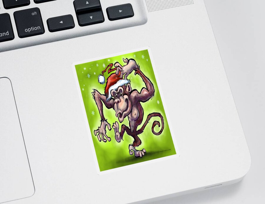 Christmas Sticker featuring the painting Christmas Monkey by Kevin Middleton