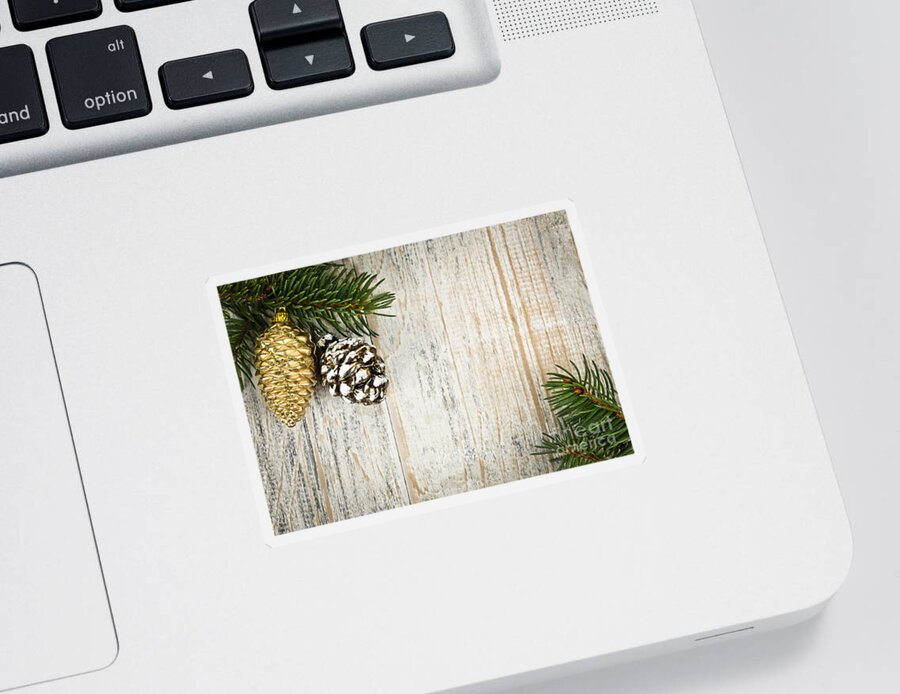 Christmas Sticker featuring the photograph Christmas ornaments with pine branches by Elena Elisseeva
