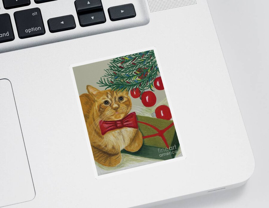 Christmas With Rufus By Annette M Stevenson Sticker featuring the painting Christmas With Rufus by Annette M Stevenson