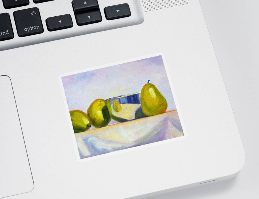 Pear Sticker featuring the painting Chrome and Pears by Nancy Merkle