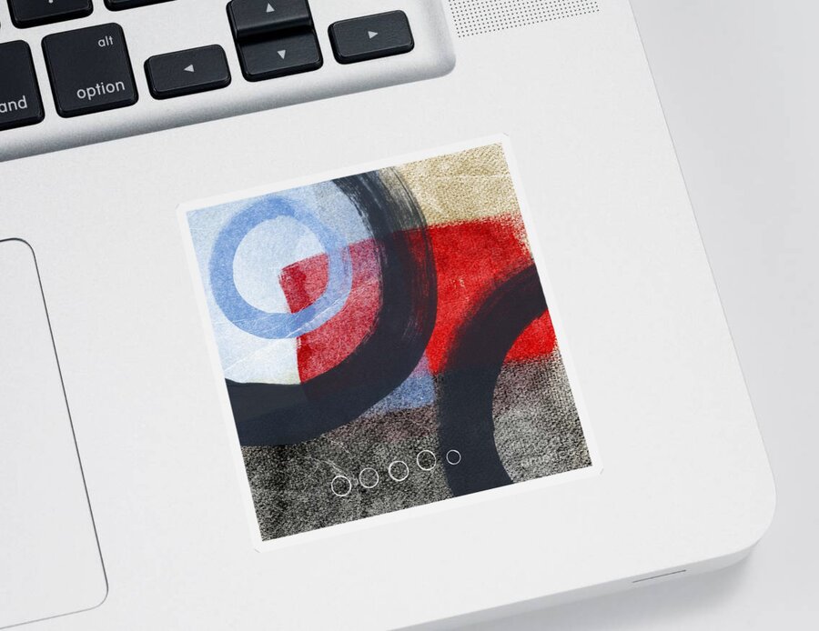 Circles Abstract Blue Red White Grey Gray Black Tan Brown Painting Shapes Geometric Abstract Shapes Abstract Circles Contemporary Office Lobby Studio Abstract Circles Art Ocean Sky Textured Abstract Bedroom Living Room Sticker featuring the painting Circles 1 by Linda Woods