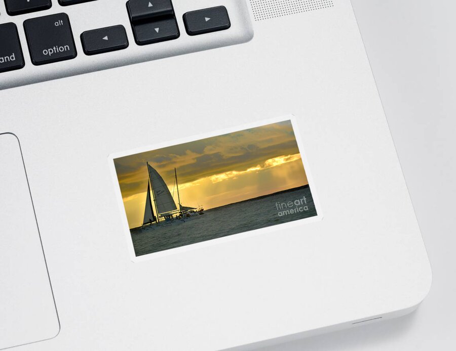 Boat Sticker featuring the photograph Coastal Catamaran Sunset by Gary Keesler