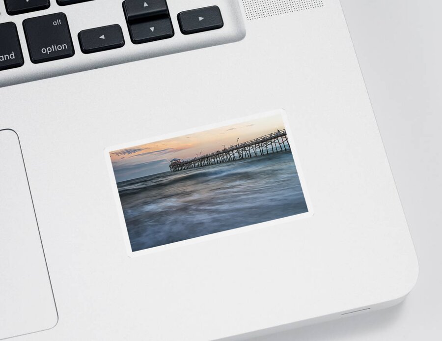 Outer Banks Sticker featuring the photograph Coastal Fishing Pier at Sunset by Bob Decker