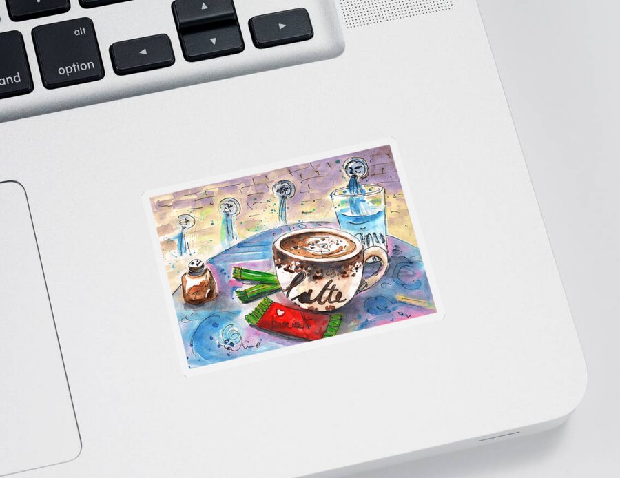Travel Sketch Sticker featuring the painting Coffee Break in Spili in Crete by Miki De Goodaboom