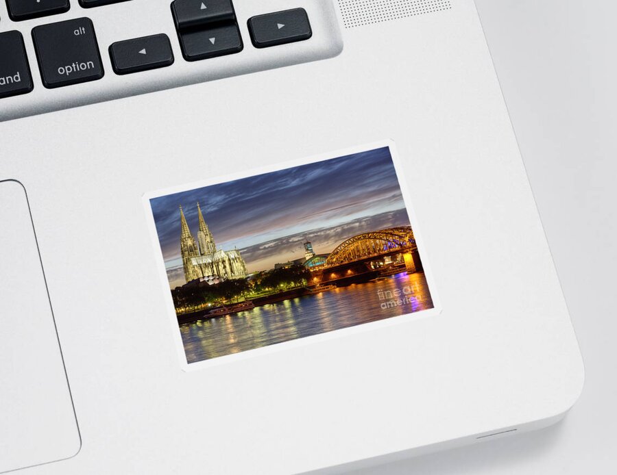 Cologne Sticker featuring the photograph Cologne Cathedral with Rhine Riverside by Heiko Koehrer-Wagner