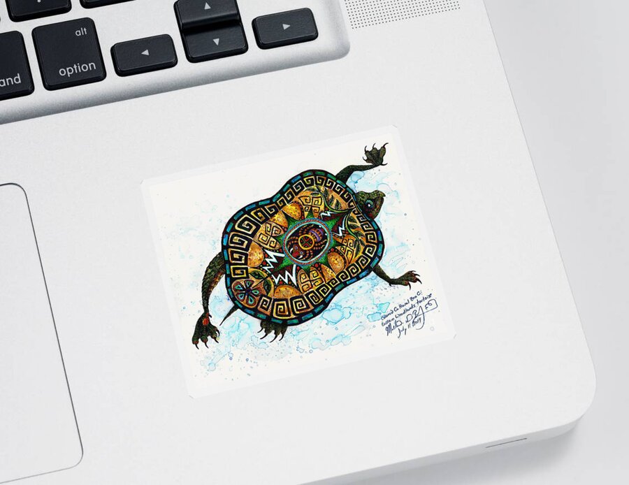 Tortoise Sticker featuring the painting Colored Cultural Zoo C Eastern Woodlands tortoise by Melinda Dare Benfield