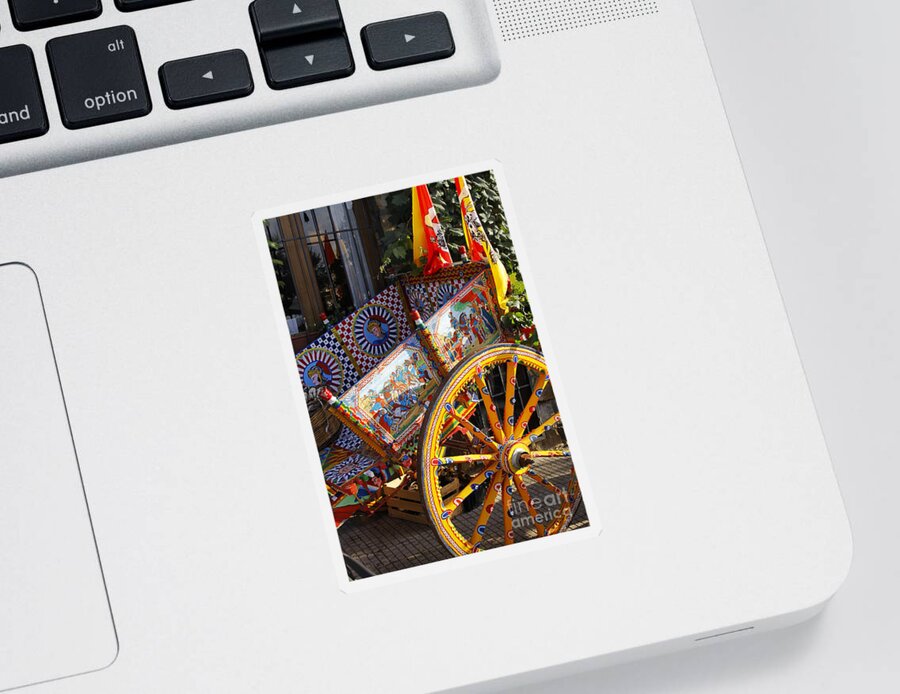 Sicily Sticker featuring the photograph Colorful decorated horse carriage Cefalu Palermo Sicily Italy by Stefano Senise