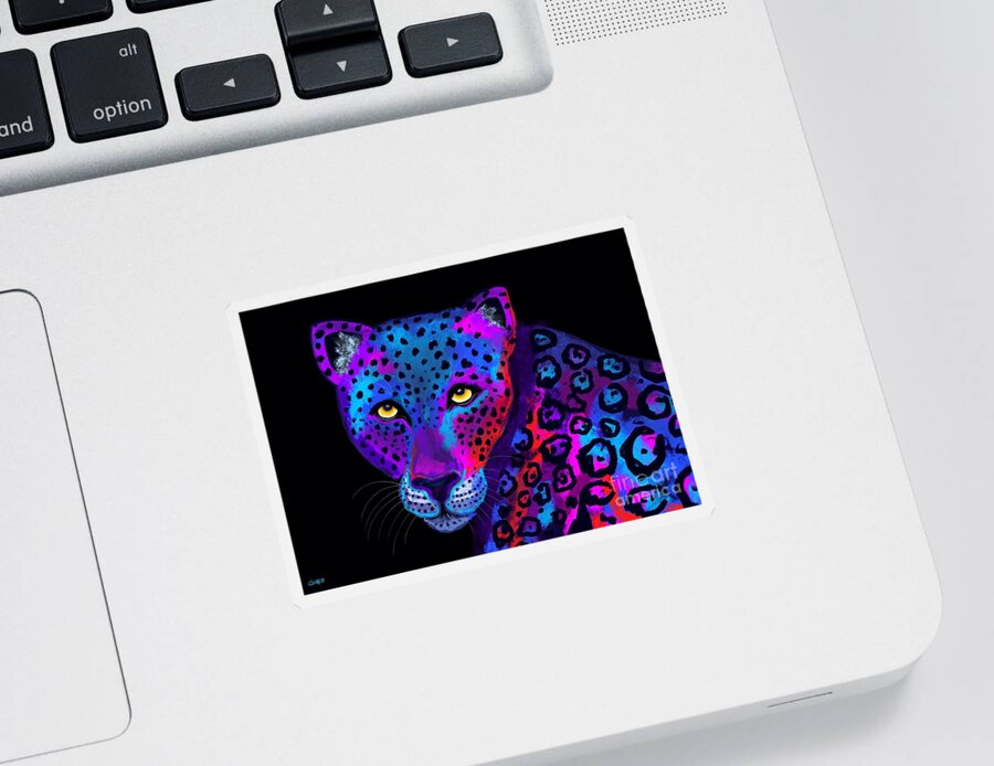 Jaguar Sticker featuring the painting Colorful Jaguar by Nick Gustafson