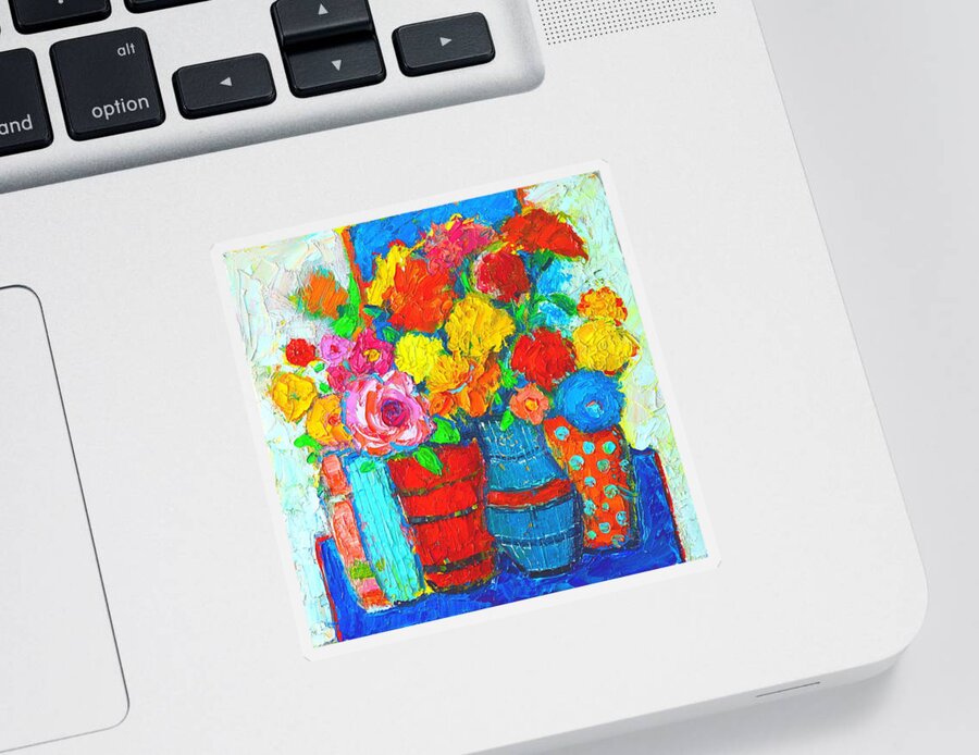 Flowers Sticker featuring the painting Colorful Vases And Flowers - Abstract Expressionist Painting by Ana Maria Edulescu