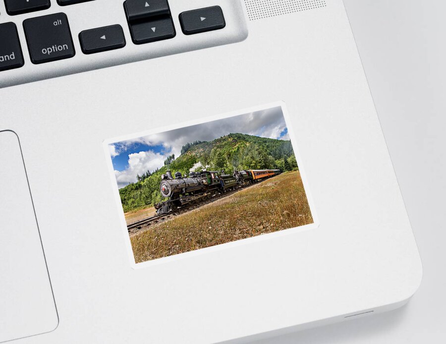 Mt Rainier Scenic Railroad Sticker featuring the photograph Coming 'Round the Mountain by Mary Jo Allen