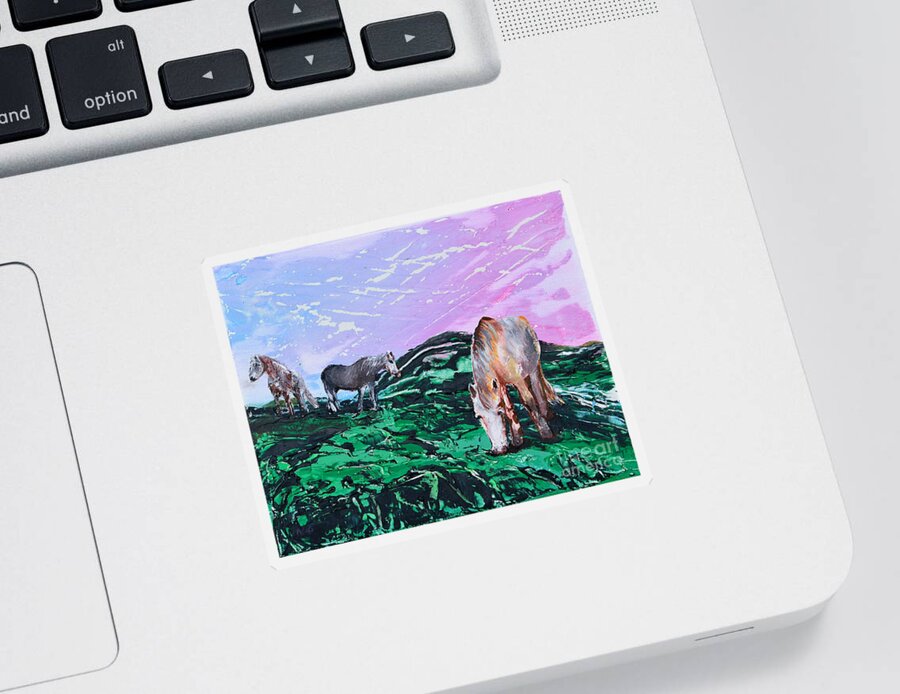 Landscape Sticker featuring the painting Connemara Ponies by Alys Caviness-Gober
