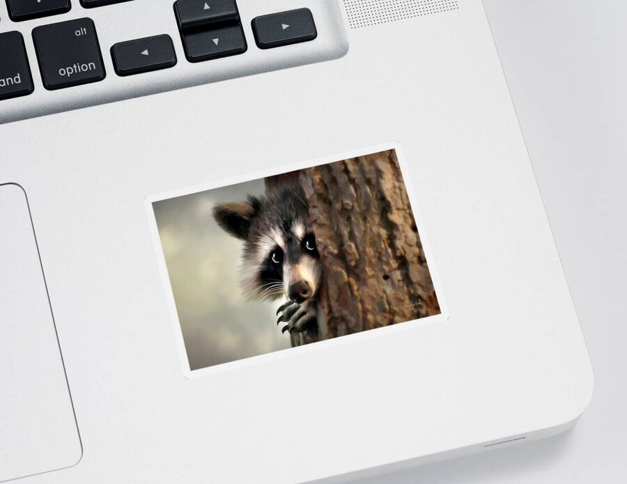 Raccoon Sticker featuring the painting Conspicuous Bandit by Christina Rollo