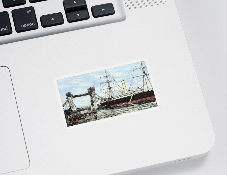 Bridge Sticker featuring the painting Construction of Tower Bridge and the SS Ruahine by Mackenzie Moulton