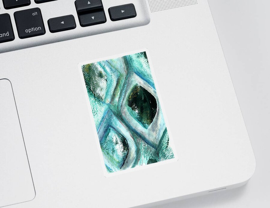 Contemporary Abstract Painting Sticker featuring the painting Contemporary Abstract- Teal Drops by Linda Woods