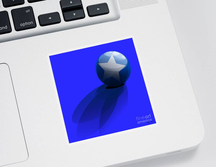 Blue Sticker featuring the digital art Blue Ball decorated with star grass blue background by Vintage Collectables