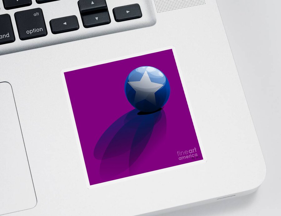 Purple Sticker featuring the digital art Blue Ball decorated with star purple background by Vintage Collectables