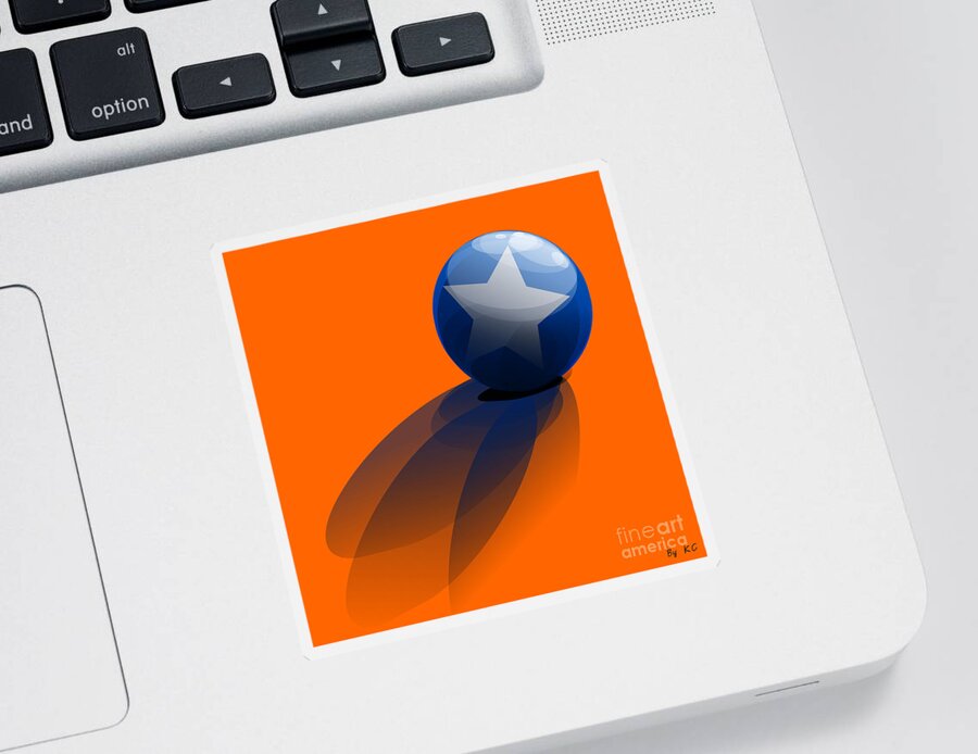 Orange Sticker featuring the digital art Blue Ball decorated with star orange background by Vintage Collectables