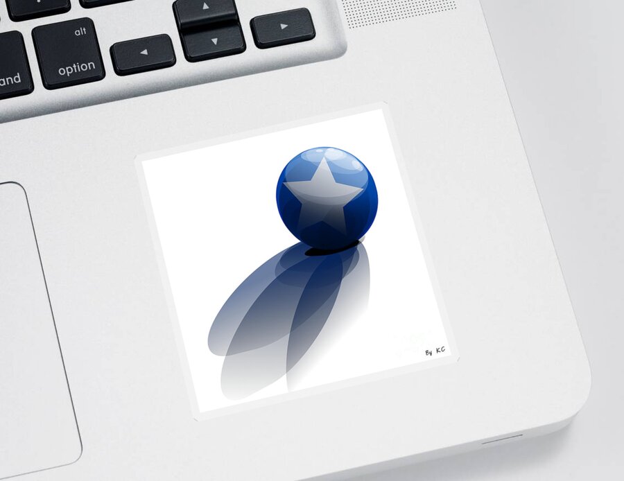 Blue Sticker featuring the digital art Blue Ball decorated with star grass white background by Vintage Collectables